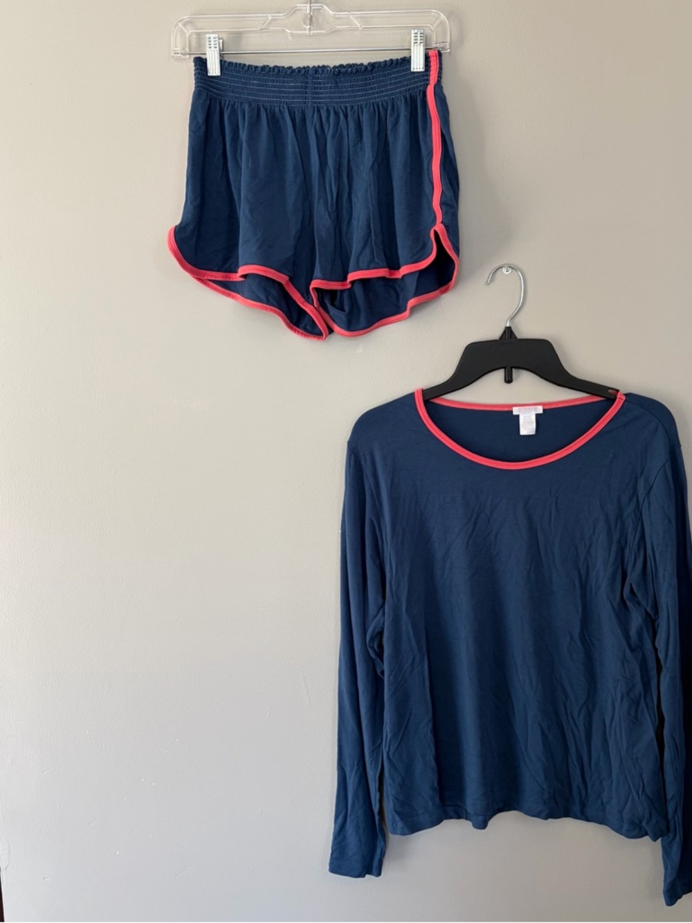 Women’s LAKE Sleep Set with Pink Trim - Long Sleeve Top & Shorts